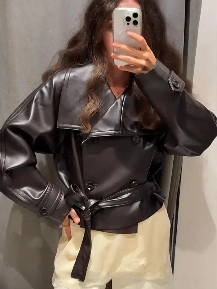 Sandra Faux Leather Lace-Up Trench