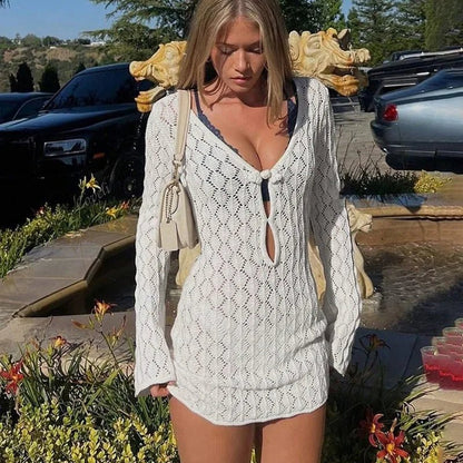 Longsleeve Hollow Knit Mini Dress