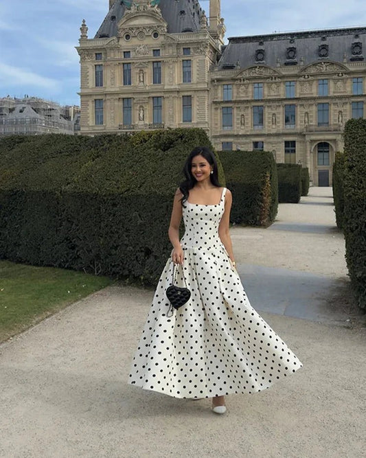 Klassisches Polka-Dot Midi-Kleid mit quadratischem Ausschnitt