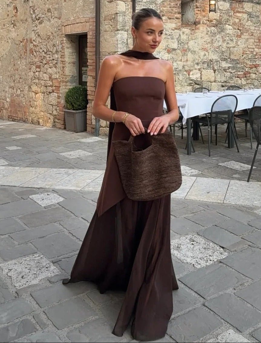 Asymmetrisches Chiffon-Maxikleid mit Schal