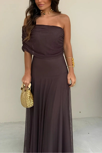 Asymmetrisches One-Shoulder Maxikleid mit Raffung