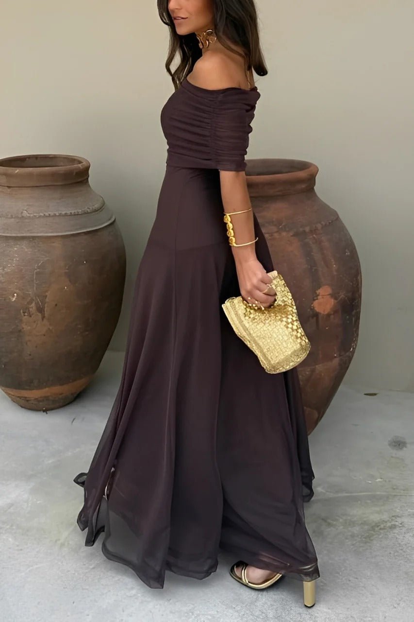 Asymmetrisches One-Shoulder Maxikleid mit Raffung