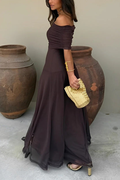 Asymmetrisches One-Shoulder Maxikleid mit Raffung
