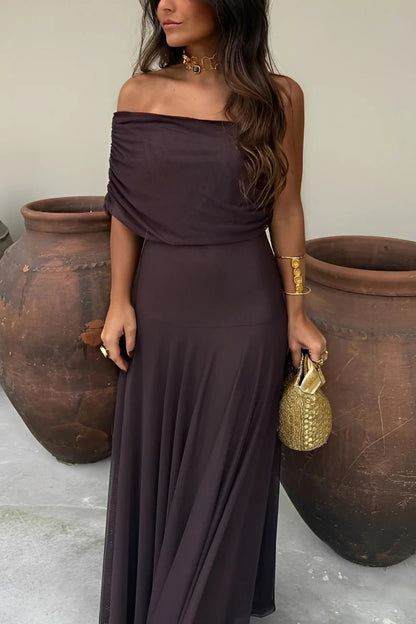 Asymmetrisches One-Shoulder Maxikleid mit Raffung