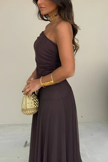 Asymmetrisches One-Shoulder Maxikleid mit Raffung