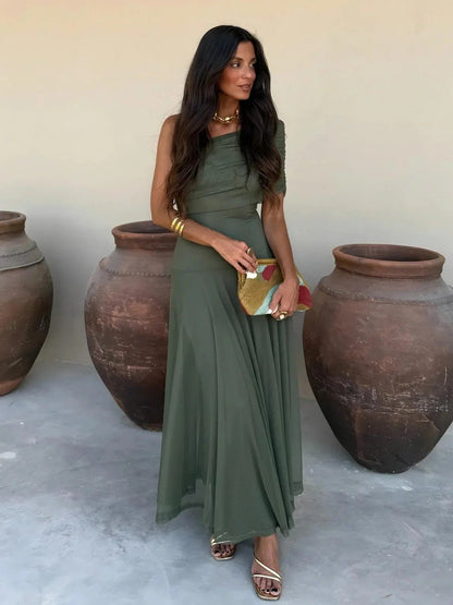 Asymmetrisches One-Shoulder Maxikleid mit Raffung