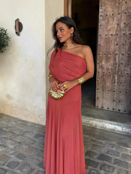 Asymmetrisches One-Shoulder Maxikleid mit Raffung