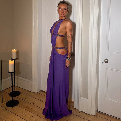 Nadia Neckholder Rückenfreies gerafftes Maxikleid