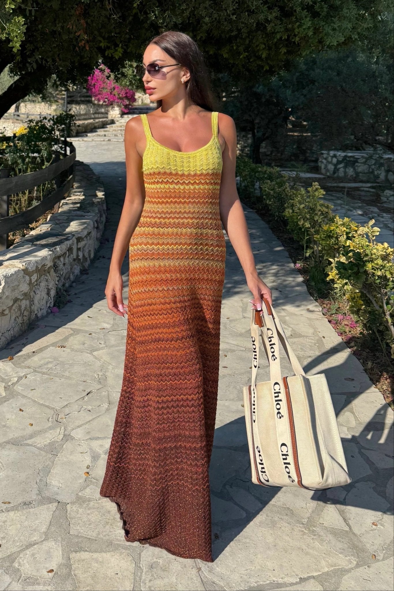 Gradient Häkelstrick Maxi-Kleid