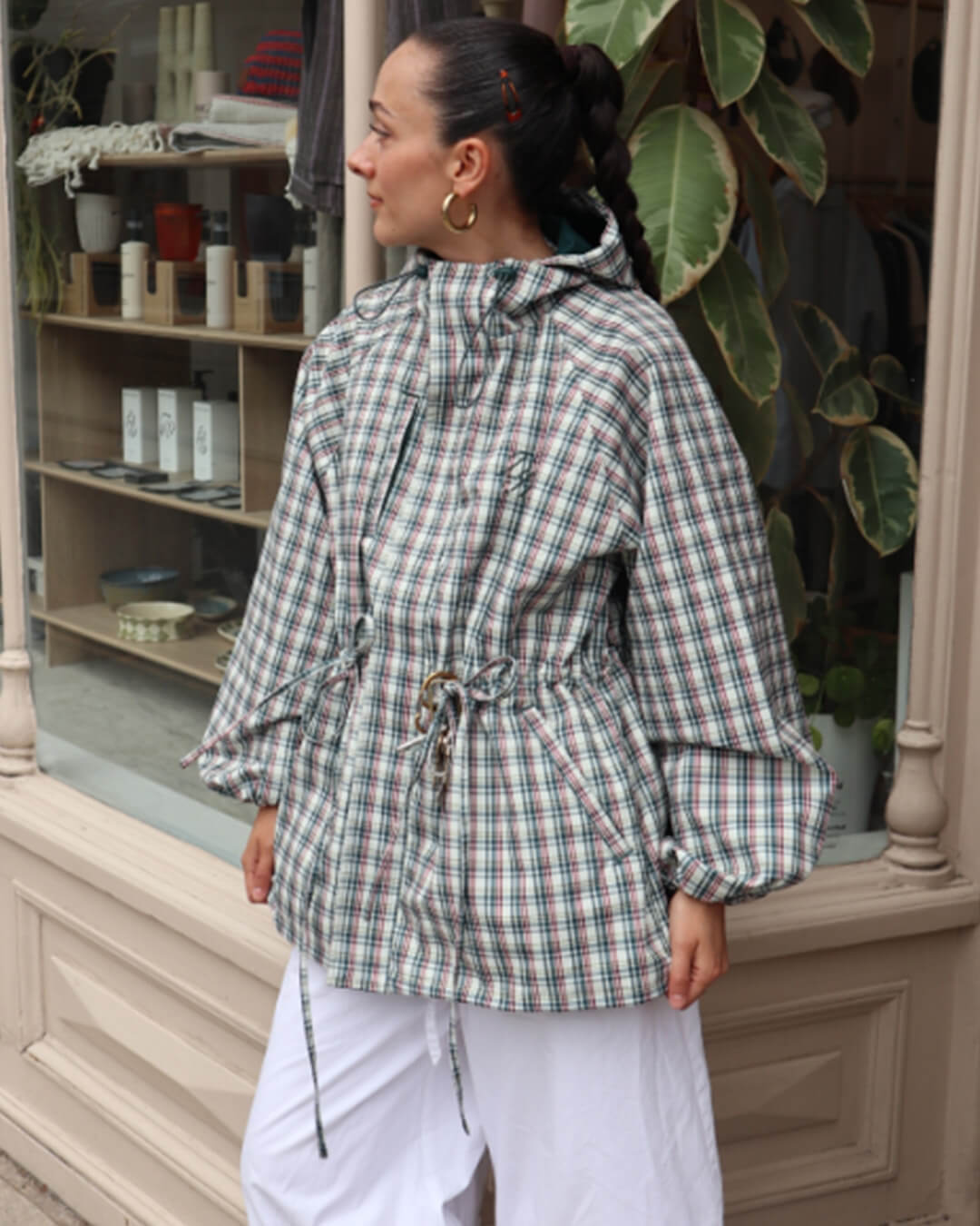 Retro Plaid Oversized Hooded Jacket