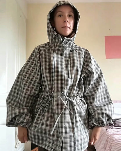 Retro Plaid Oversized Hooded Jacket