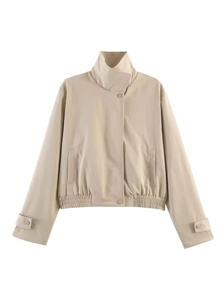 High Neck Zip-Up Bomber Jacket
