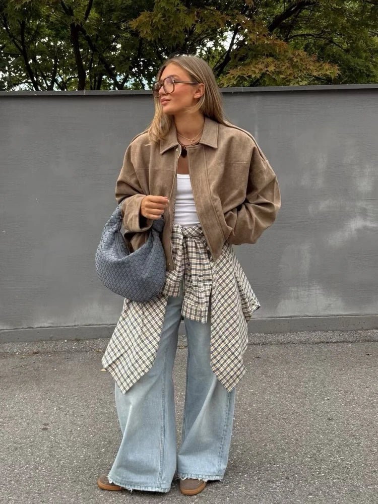 Jessica Wildleder Oversized Reißverschluss-Jacke