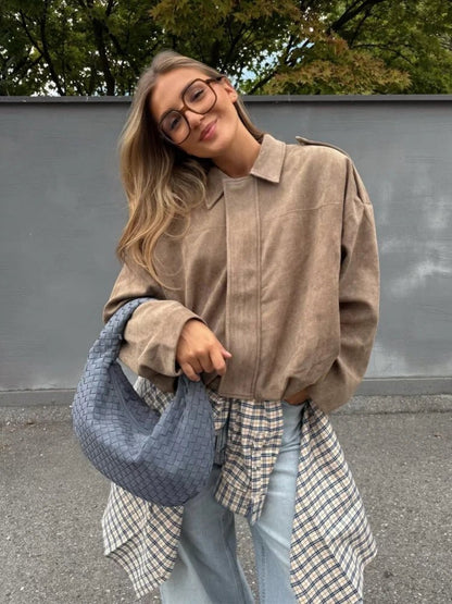 Jessica Wildleder Oversized Reißverschluss-Jacke