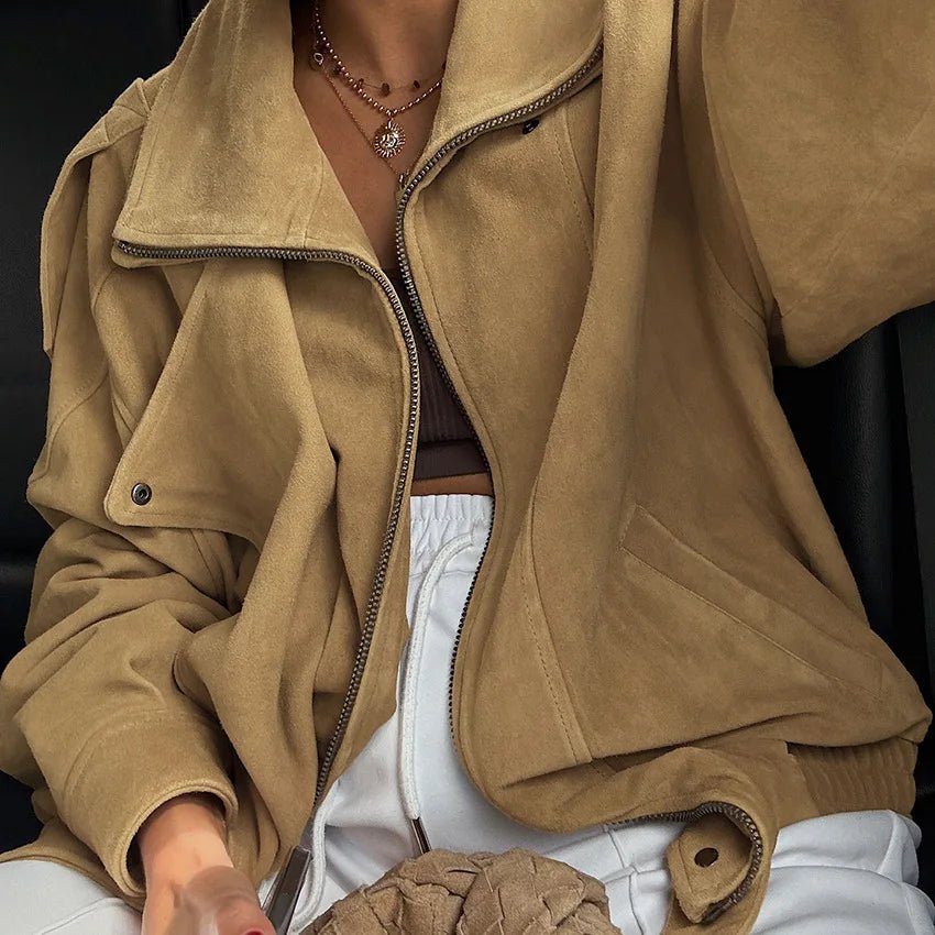 Faux Suede Oversized Bomber Jacket