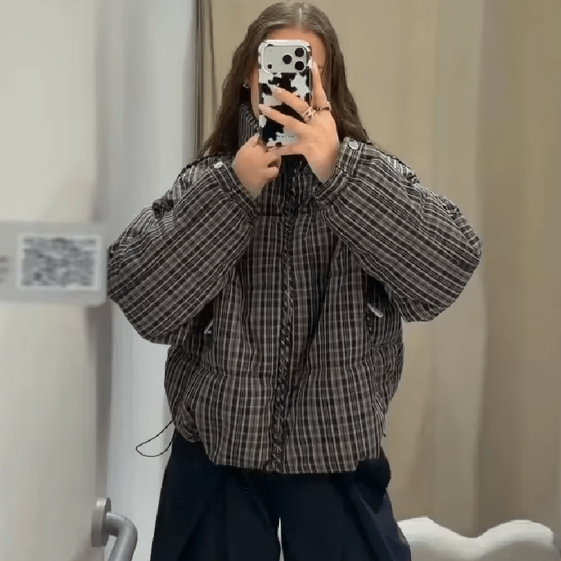 Classic Plaid High Neck Puffer Jacket