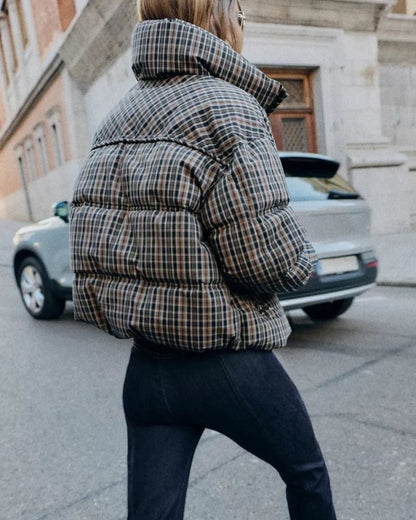 Classic Plaid High Neck Puffer Jacket