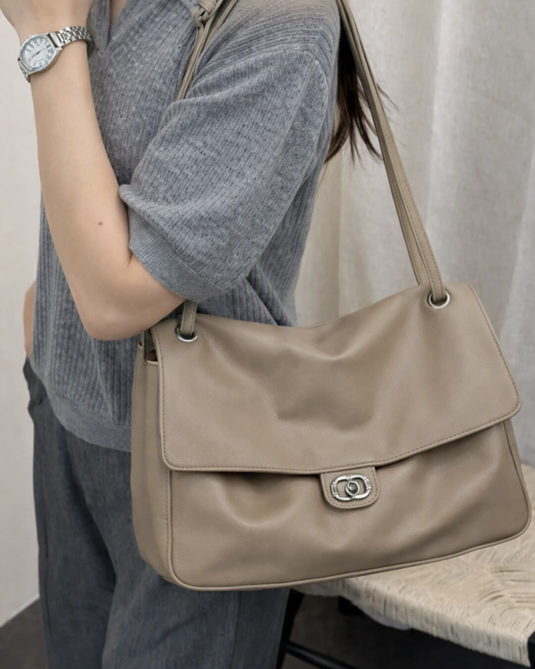 Elegant Buckle Flap Leather Shoulder Bag