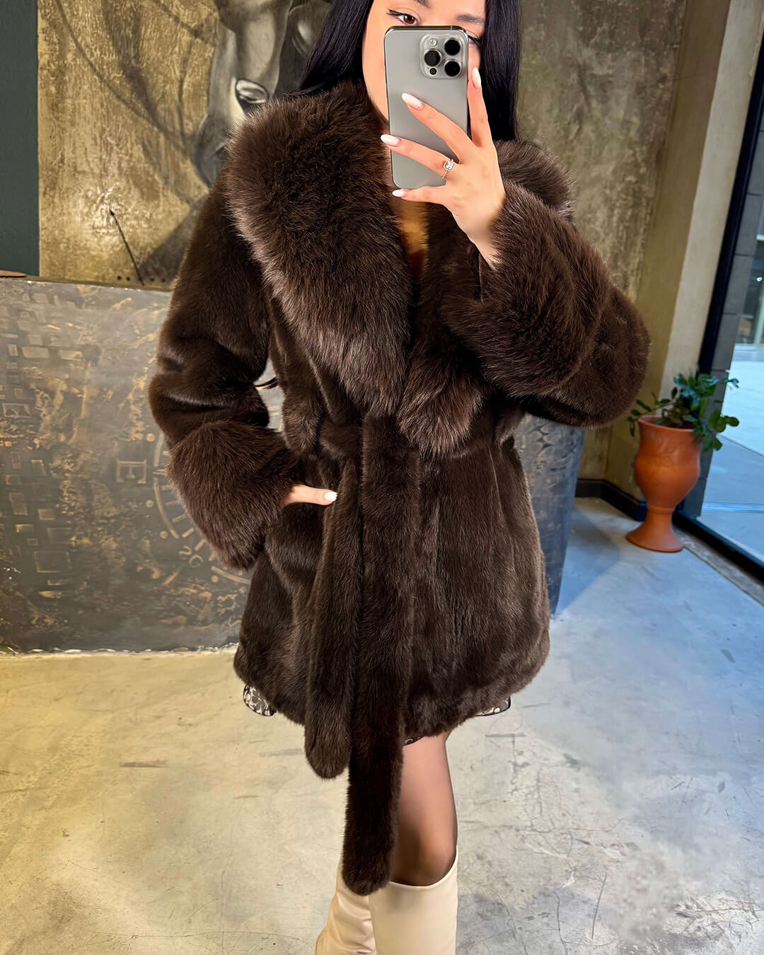 Stylisher Oversized Taillierter Faux Fur Coat
