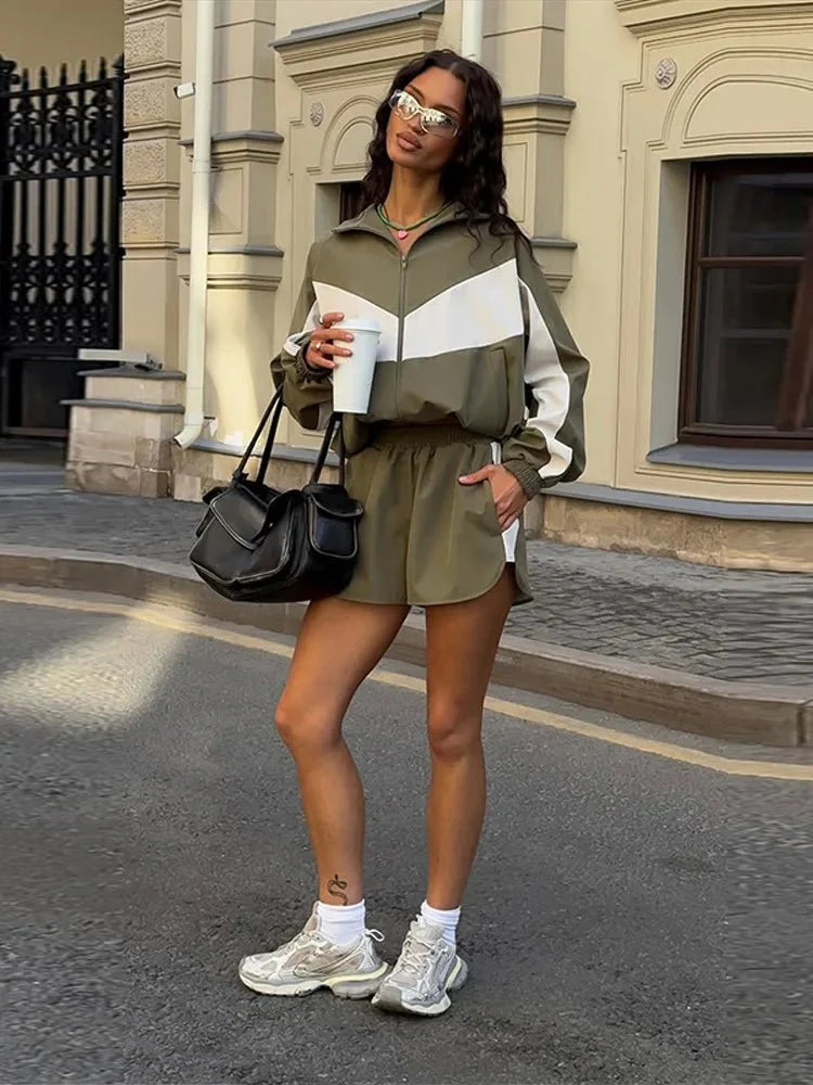 Colorblock Jacket and Shorts Sport Set