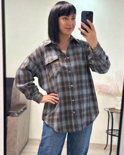 Long Sleeve Oversized Plaid Shirt