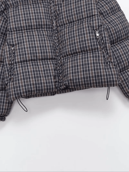 Classic Plaid High Neck Puffer Jacket