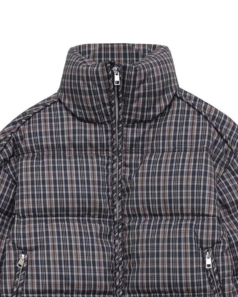 Classic Plaid High Neck Puffer Jacket