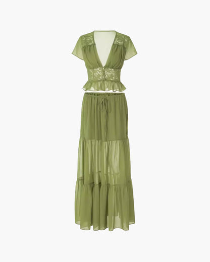 Ella Spitzen-Crop-Top Chiffon Zweiteiler