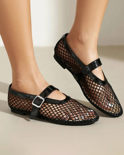 Luella Buckled Mesh Ballet Flats