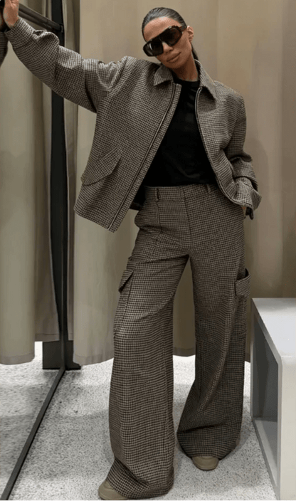 Elegantes Hahnentritt-Padded-Anzug-Set