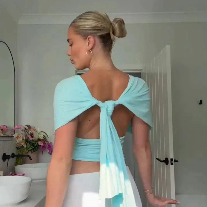 Bauchfreies Tanktop mit tiefem V-Ausschnitt und Schnürung