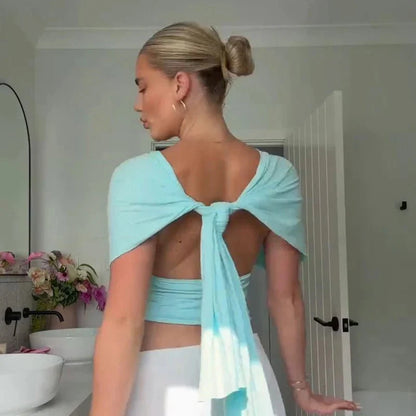 Bauchfreies Tanktop mit tiefem V-Ausschnitt und Schnürung
