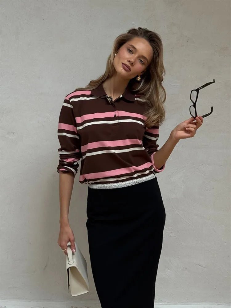 Striped Polo Long Sleeve Top