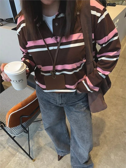 Striped Polo Long Sleeve Top