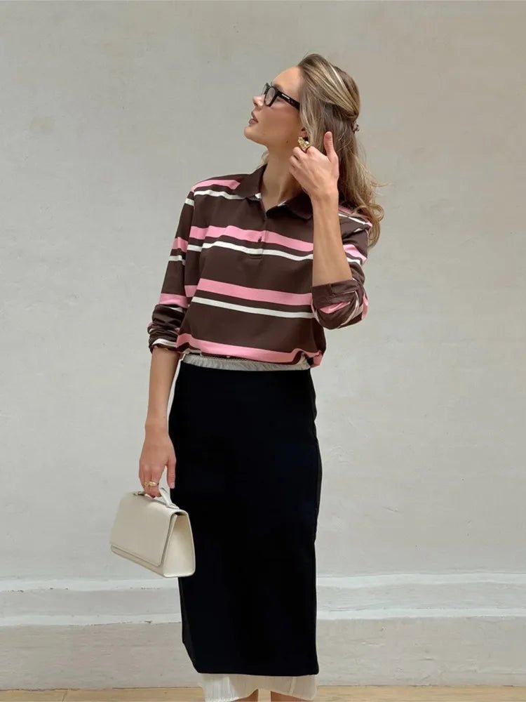 Striped Polo Long Sleeve Top