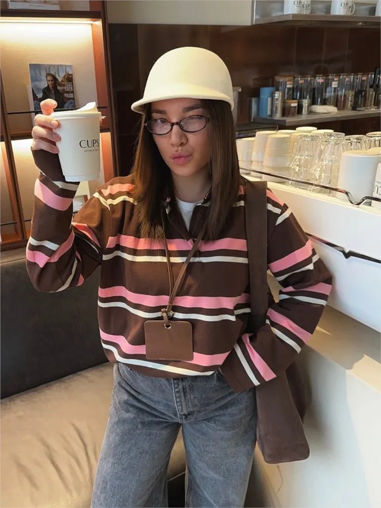 Striped Polo Long Sleeve Top