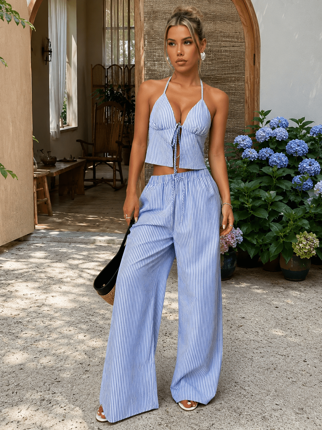 Emilia Gestreiftes Neckholder Top Set