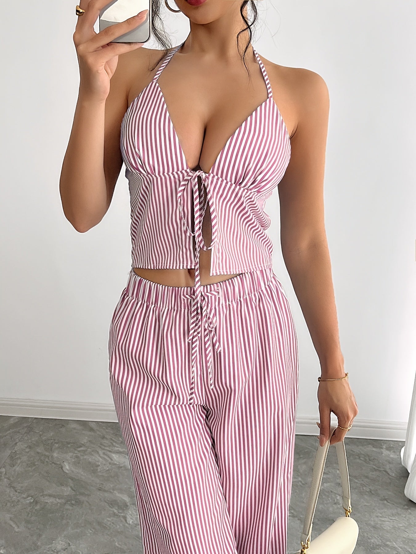 Emilia Gestreiftes Neckholder Top Set