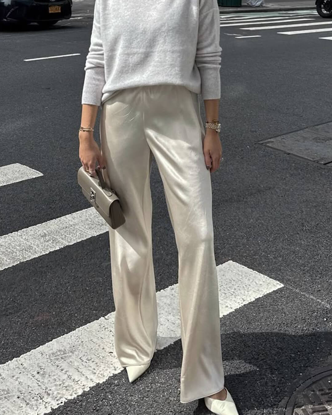 Sienna High Waist Satin Wide Leg Trousers