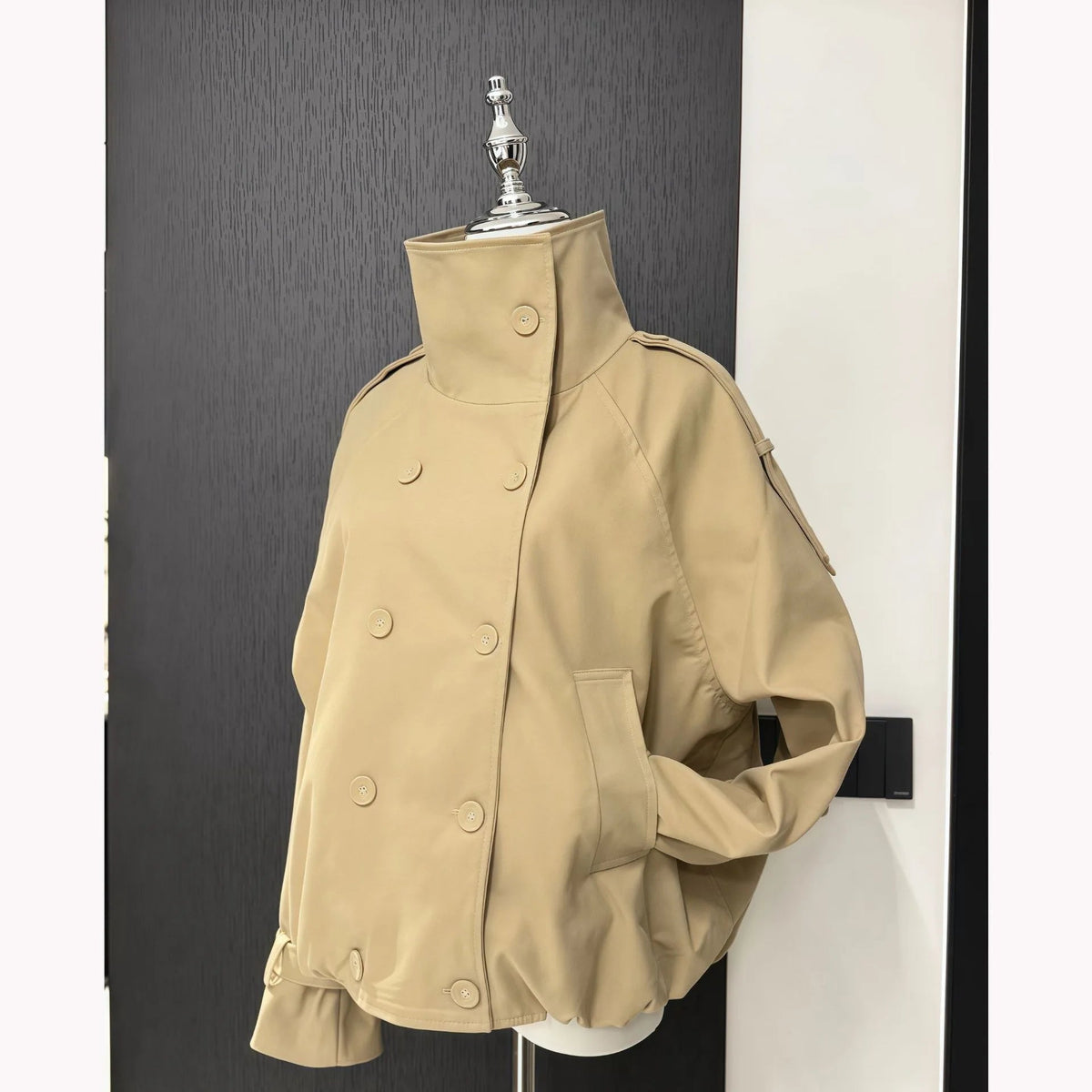 High Funnel Neck Cropped Trench Jacket